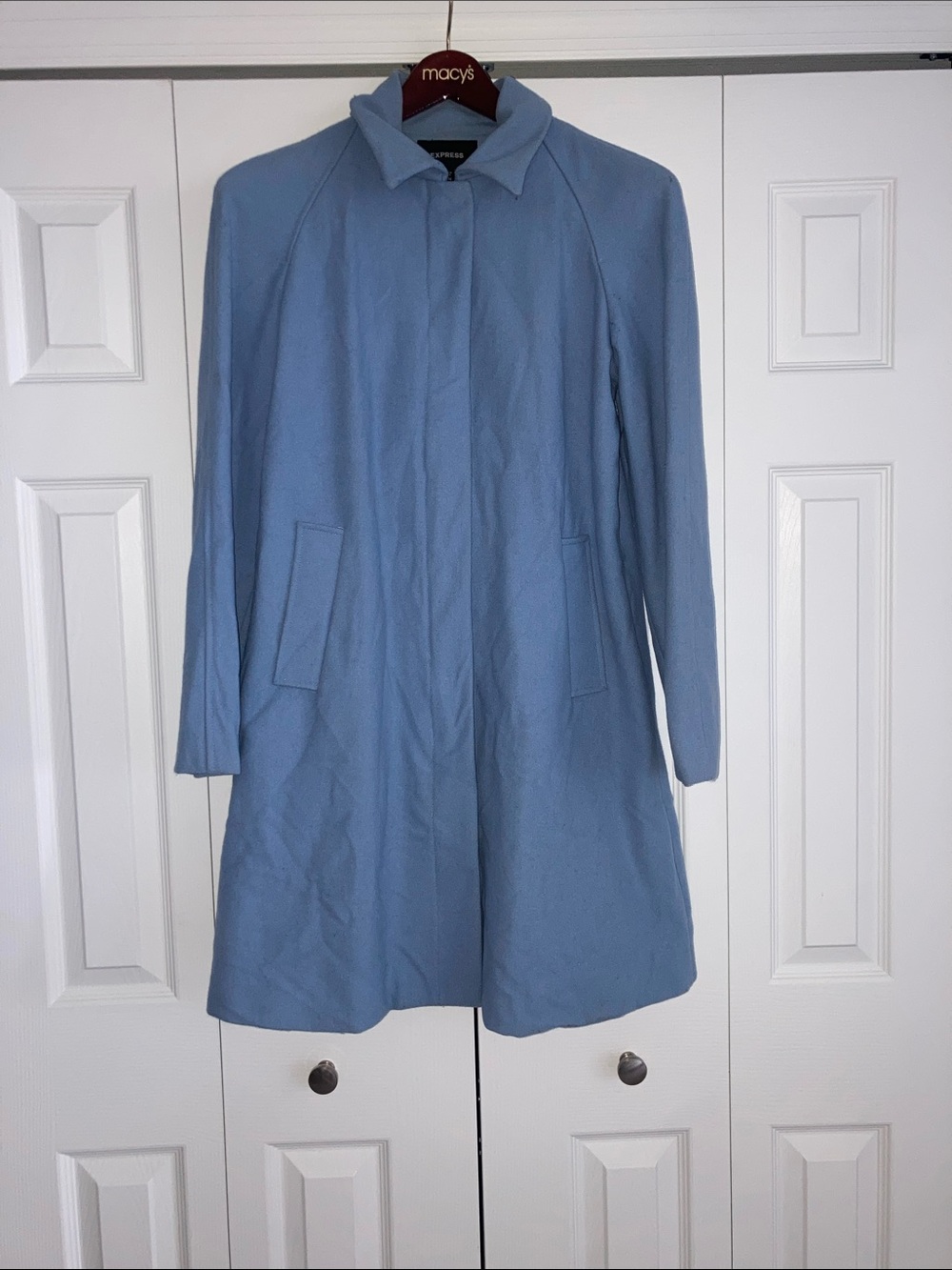 Express Pale Blue Trench Coat with Collar